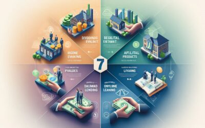 Passive income streams infographic showing 7 revenue sources 2026 | Dividend growth chart compound interest visualization | Digital product creator working on laptop earning passive income